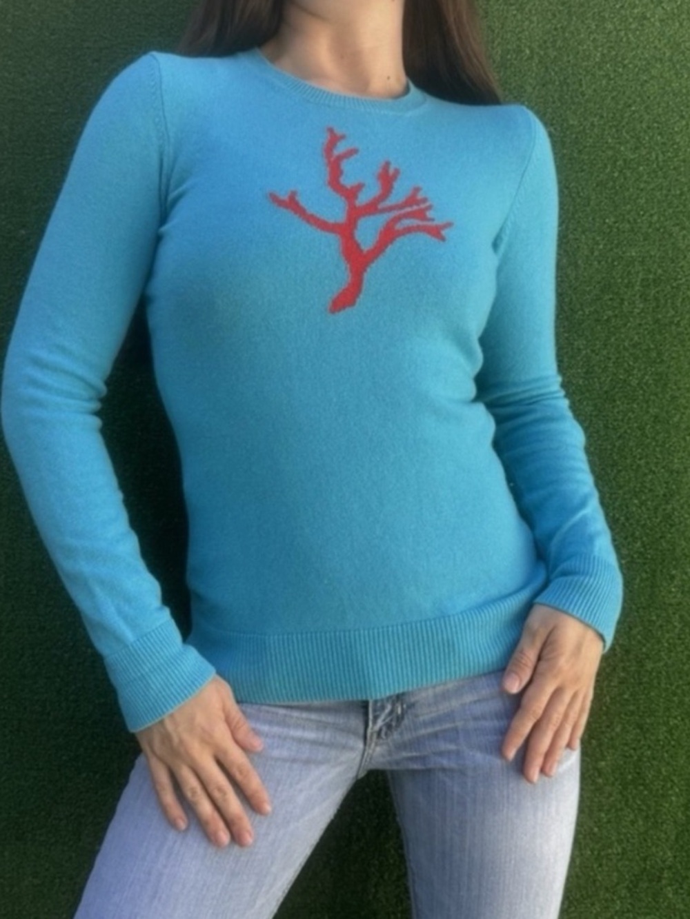 Like New Lilly Pulitzer Turquoise Top with Red Coral Motif Size Med